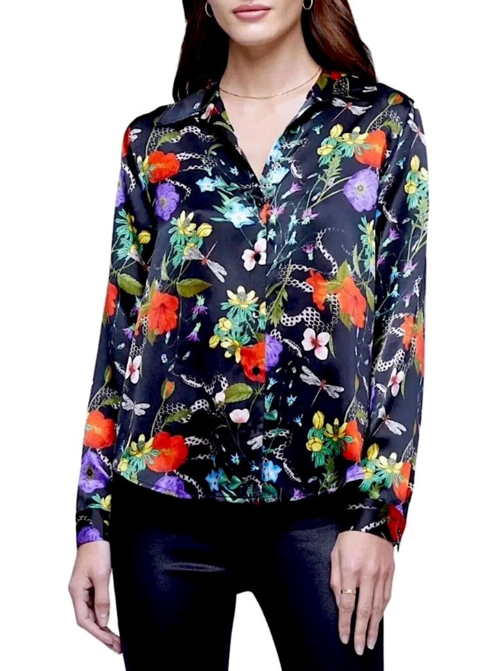 L'agence Tyler Multi Botanical Snake Long Sleeve Women's Silk Blouse *Read*